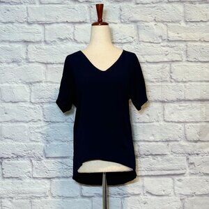 Aritzia T. Babaton Navy Blue Silk Crepe de Chine Top